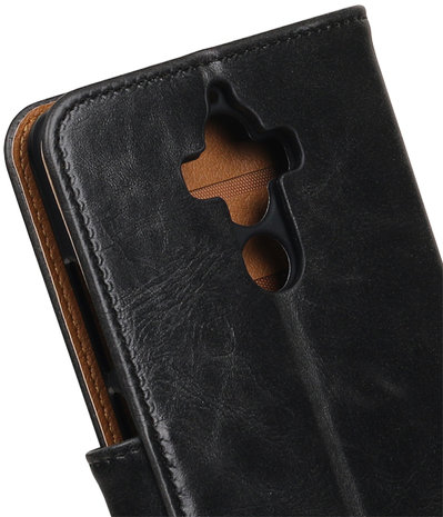 Zwart Pull-Up PU booktype wallet cover hoesje voor Huawei Mate 9