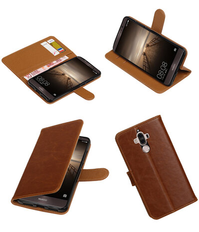 Bruin Pull-Up PU booktype wallet cover hoesje voor Huawei Mate 9