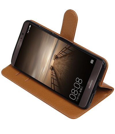 Bruin Pull-Up PU booktype wallet cover hoesje voor Huawei Mate 9