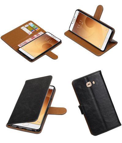 Zwart Pull-Up PU booktype wallet cover hoesje voor Samsung Galaxy C9