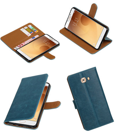 Blauw Pull-Up PU booktype wallet cover hoesje voor Samsung Galaxy C9