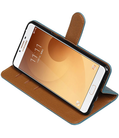 Blauw Pull-Up PU booktype wallet cover hoesje voor Samsung Galaxy C9