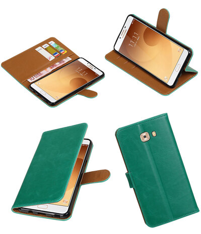 Groen Pull-Up PU booktype wallet cover hoesje voor Samsung Galaxy C9