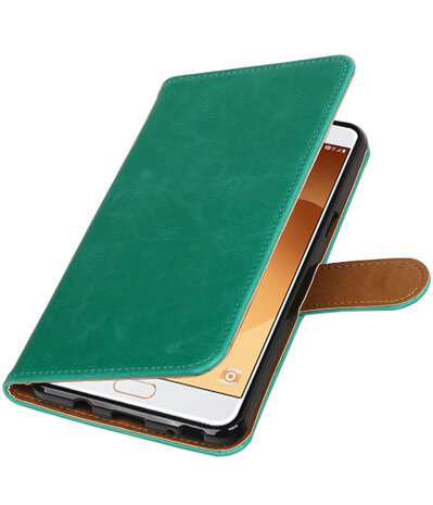 Groen Pull-Up PU booktype wallet cover hoesje voor Samsung Galaxy C9