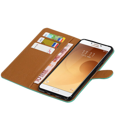 Groen Pull-Up PU booktype wallet cover hoesje voor Samsung Galaxy C9