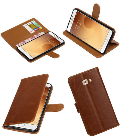 Bruin Pull-Up PU booktype wallet cover hoesje voor Samsung Galaxy C9