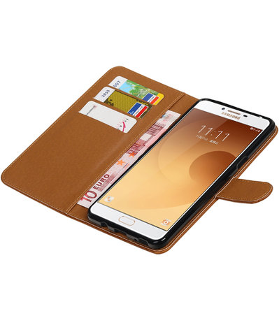 Bruin Pull-Up PU booktype wallet cover hoesje voor Samsung Galaxy C9