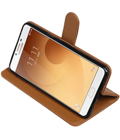 Bruin Pull-Up PU booktype wallet cover hoesje voor Samsung Galaxy C9