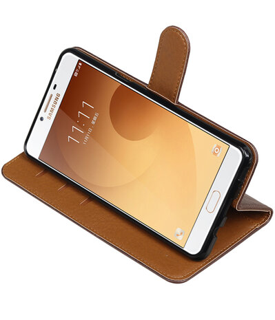 Mocca Pull-Up PU booktype wallet cover hoesje voor Samsung Galaxy C9