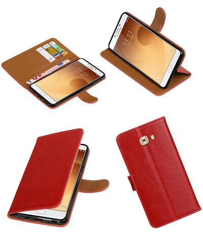 Rood Pull-Up PU booktype wallet cover hoesje voor Samsung Galaxy C9