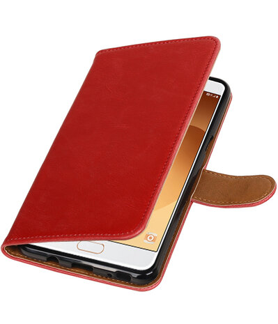 Rood Pull-Up PU booktype wallet cover hoesje voor Samsung Galaxy C9