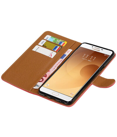 Rood Pull-Up PU booktype wallet cover hoesje voor Samsung Galaxy C9