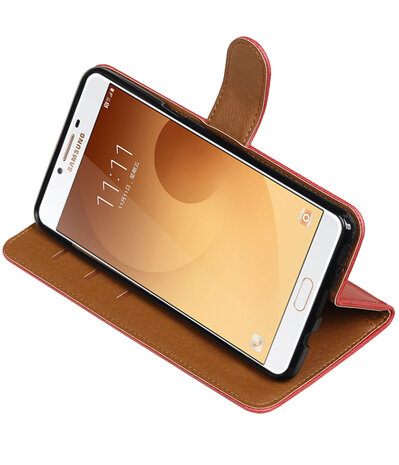 Rood Pull-Up PU booktype wallet cover hoesje voor Samsung Galaxy C9