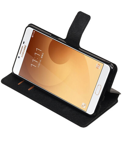 Zwart Samsung Galaxy C9 TPU wallet case booktype hoesje HM Book
