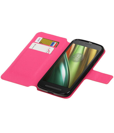 Roze Motorola Moto E3 TPU wallet case booktype hoesje HM Book