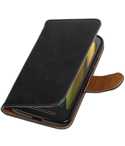 Zwart Pull-Up PU booktype wallet cover hoesje voor Motorola Moto E3