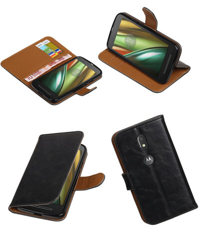 Zwart Pull-Up PU booktype wallet cover hoesje voor Motorola Moto E3