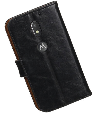 Zwart Pull-Up PU booktype wallet cover hoesje voor Motorola Moto E3
