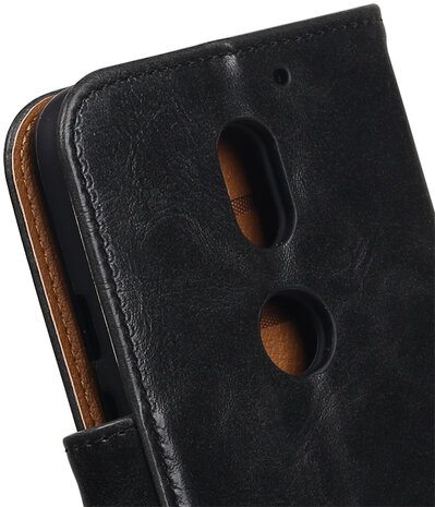 Zwart Pull-Up PU booktype wallet cover hoesje voor Motorola Moto E3