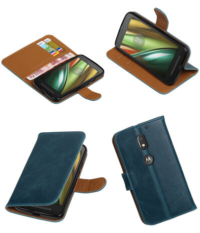 Blauw Pull-Up PU booktype wallet cover hoesje voor Motorola Moto E3