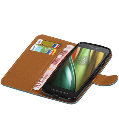 Blauw Pull-Up PU booktype wallet cover hoesje voor Motorola Moto E3