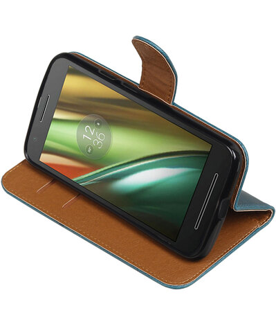 Blauw Pull-Up PU booktype wallet cover hoesje voor Motorola Moto E3