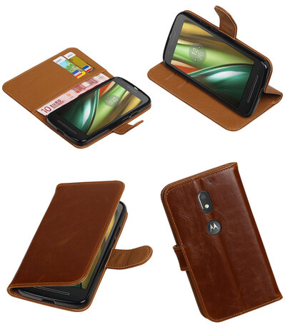 Bruin Pull-Up PU booktype wallet cover hoesje voor Motorola Moto E3