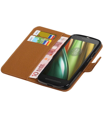 Bruin Pull-Up PU booktype wallet cover hoesje voor Motorola Moto E3