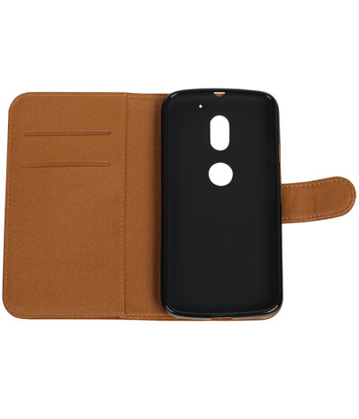 Bruin Pull-Up PU booktype wallet cover hoesje voor Motorola Moto E3