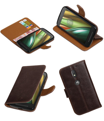 Mocca Pull-Up PU booktype wallet cover hoesje voor Motorola Moto E3