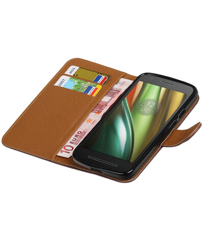 Mocca Pull-Up PU booktype wallet cover hoesje voor Motorola Moto E3