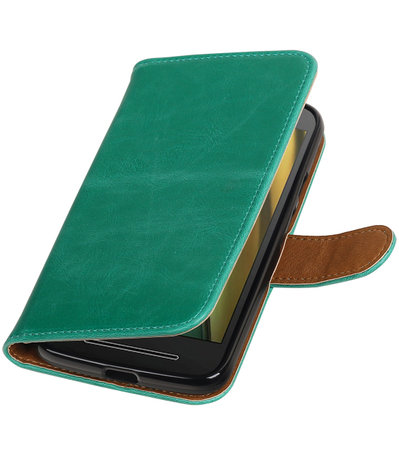 Groen Pull-Up PU booktype wallet cover hoesje voor Motorola Moto E3
