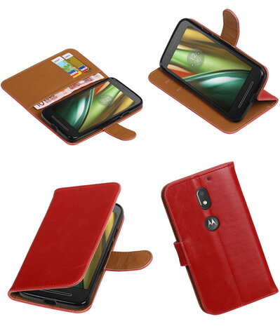 Rood Pull-Up PU booktype wallet cover hoesje voor Motorola Moto E3