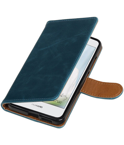 Blauw Pull-Up PU booktype wallet cover hoesje voor Huawei Nova