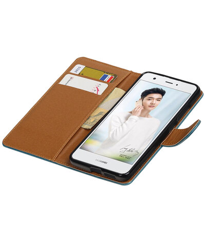 Blauw Pull-Up PU booktype wallet cover hoesje voor Huawei Nova