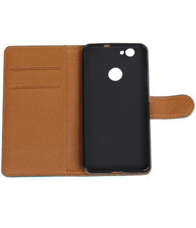 Blauw Pull-Up PU booktype wallet cover hoesje voor Huawei Nova