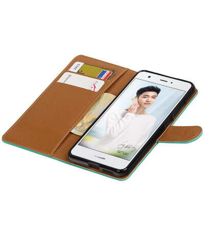 Groen Pull-Up PU booktype wallet cover hoesje voor Huawei Nova