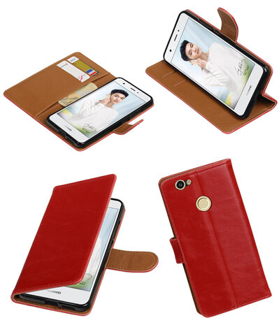 Rood Pull-Up PU booktype wallet cover hoesje voor Huawei Nova