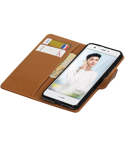 Bruin Pull-Up PU booktype wallet cover hoesje voor Huawei Nova Plus