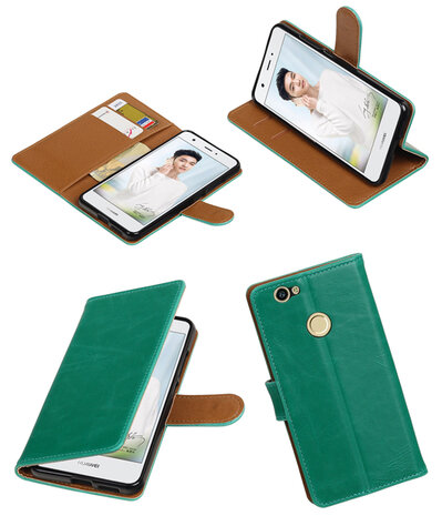Groen Pull-Up PU booktype wallet cover hoesje voor Huawei Nova Plus