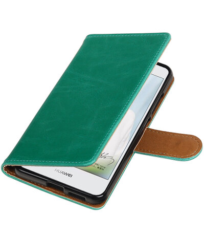 Groen Pull-Up PU booktype wallet cover hoesje voor Huawei Nova Plus