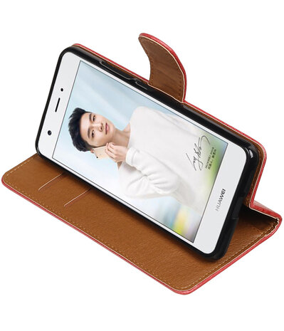 Rood Pull-Up PU booktype wallet cover hoesje voor Huawei Nova Plus