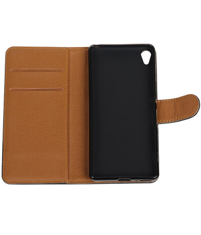 Zwart Pull-Up PU booktype wallet cover hoesje voor Sony Xperia XA