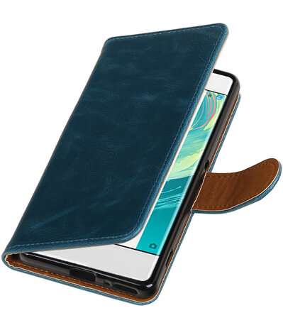 Blauw Pull-Up PU booktype wallet cover hoesje voor Sony Xperia XA