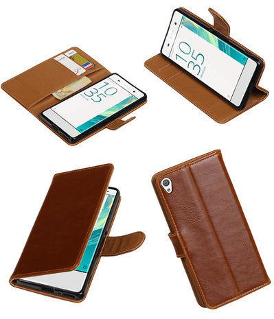 Bruin Pull-Up PU booktype wallet cover hoesje voor Sony Xperia XA