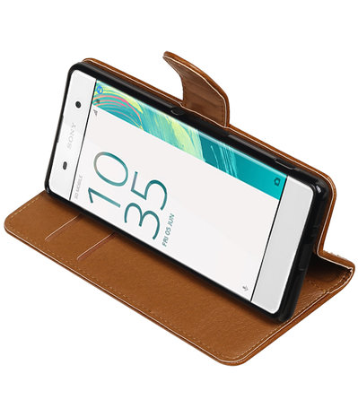 Bruin Pull-Up PU booktype wallet cover hoesje voor Sony Xperia XA