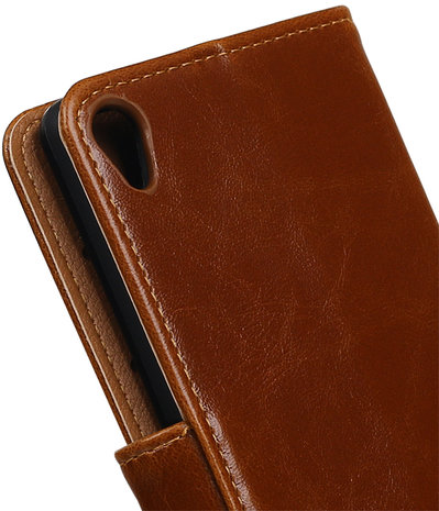 Bruin Pull-Up PU booktype wallet cover hoesje voor Sony Xperia XA