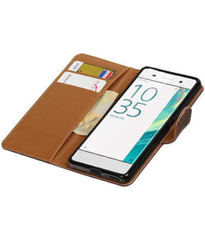 Mocca Pull-Up PU booktype wallet cover hoesje voor Sony Xperia XA