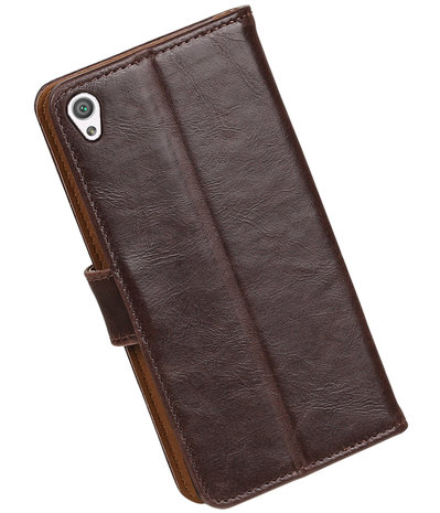 Mocca Pull-Up PU booktype wallet cover hoesje voor Sony Xperia XA