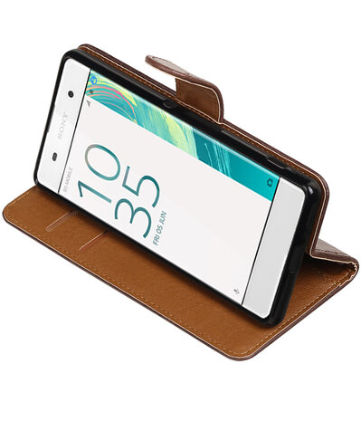 Mocca Pull-Up PU booktype wallet cover hoesje voor Sony Xperia XA